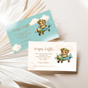 Whimsical Airplane Cute Teddy Bear Diaper Raffle Enclosure Card