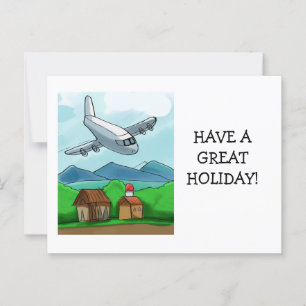 Whimsical Airplane Flight Postcard
