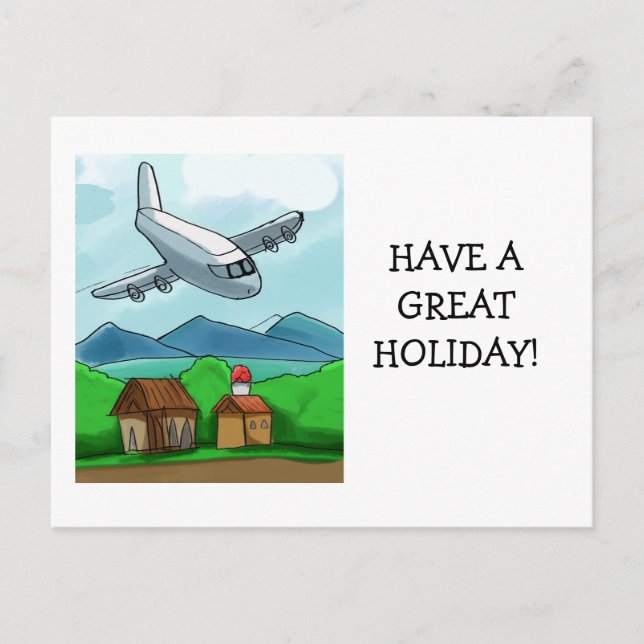 Whimsical Airplane Flight Postcard (Front)