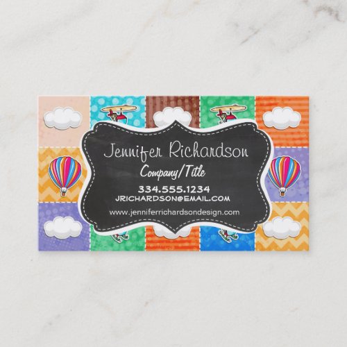 Whimsical Airplane Helicopter  Hot Air Balloon Business Card