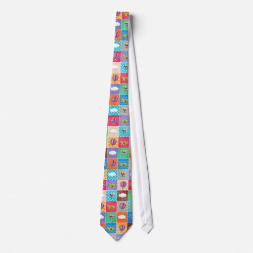 Whimsical Airplane Helicopter  Hot Air Balloon Neck Tie