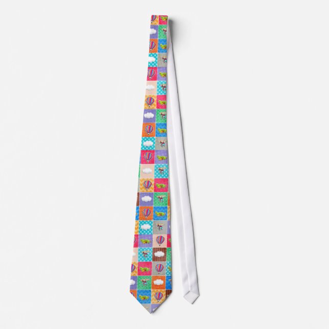 Whimsical Airplane, Helicopter, & Hot Air Balloon Neck Tie (Front)