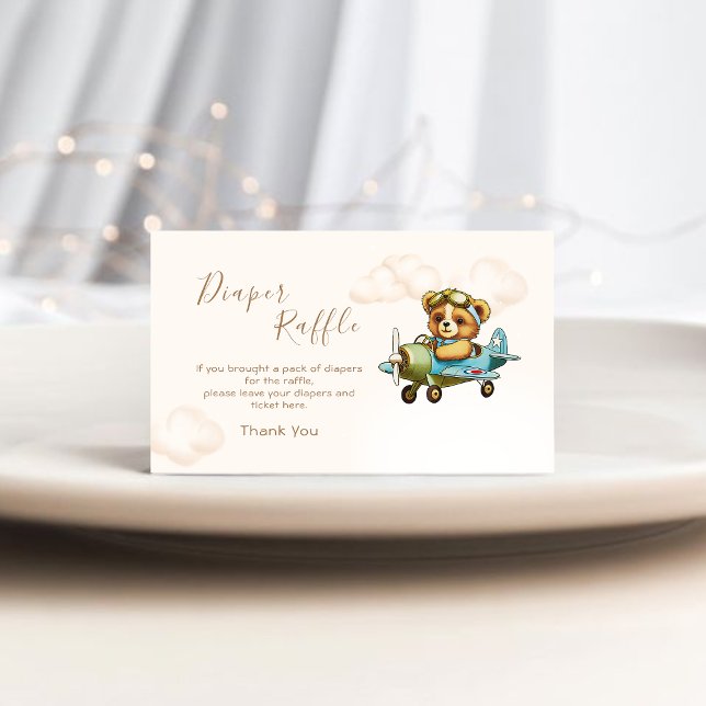 Whimsical Airplane Pilot Teddy Bear Diaper Raffle Enclosure Card (Whimsical Airplane Pilot Teddy Bear Diaper Raffle Enclosure Card)