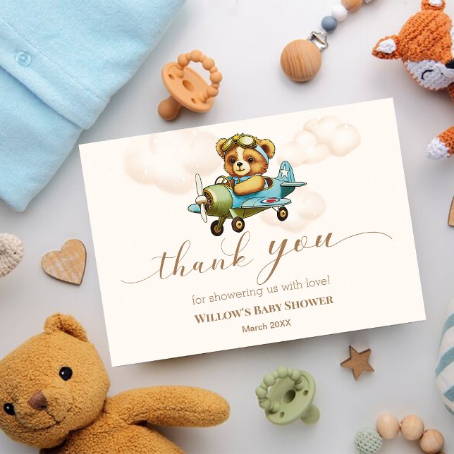 Whimsical Airplane Teddy Bear Baby shower Thank You Card (Whimsical Airplane Teddy Bear Baby shower Thank You Card)