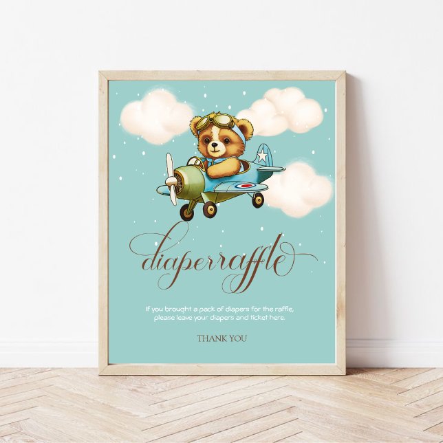 Whimsical Airplane Teddy bear Diaper Raffle Poster (Whimsical Airplane Teddy bear Diaper Raffle Poster)
