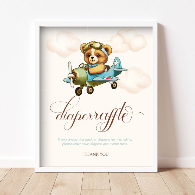 Whimsical Airplane Teddy bear Diaper Raffle Poster (Whimsical Airplane Teddy bear Diaper Raffle Poster)