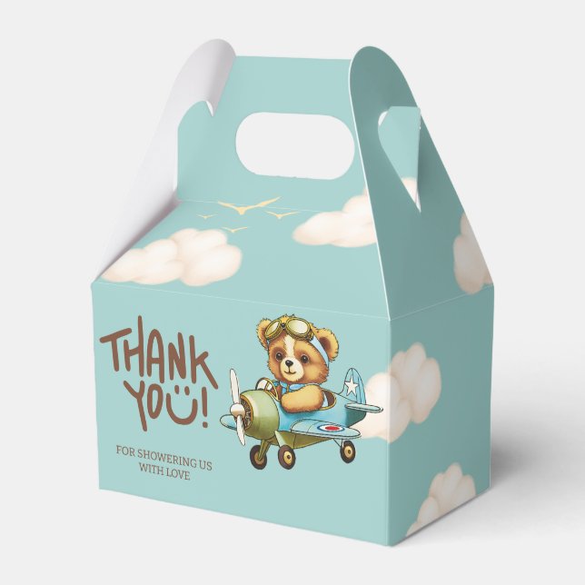 Whimsical Airplane Teddy bear Thank you Favor Boxes (Back Side)