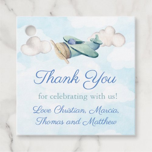 Whimsical Airplane Thank You For Birthday Baptism Favor Tags