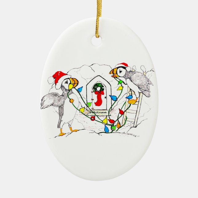 Whimsical Alaskan Wildlife Christmas Oval Ornament (Front)