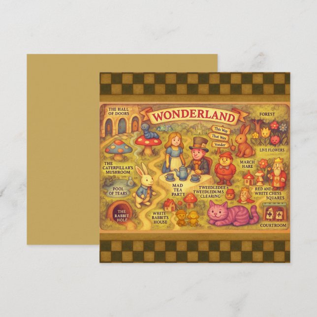 Whimsical Alice Adventures in Wonderland Map (Front/Back)