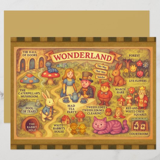 Whimsical Alice Adventures in Wonderland Map (Front/Back)