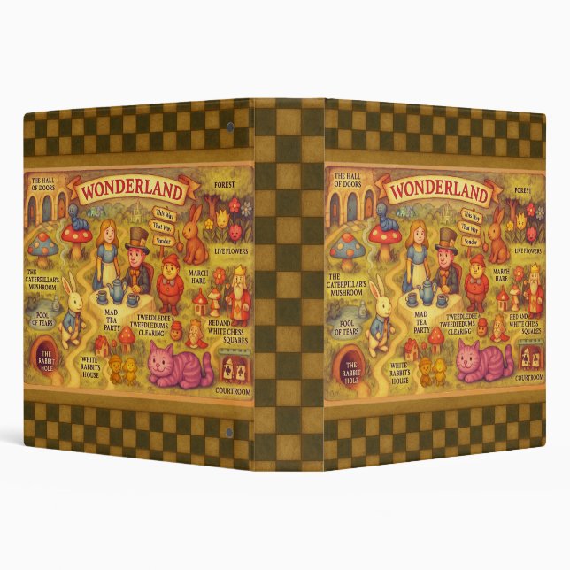 Whimsical Alice Adventures in Wonderland Map 3 Ring Binder (Background)