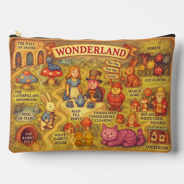 Whimsical Alice Adventures in Wonderland Map Accessory Pouch (Front)
