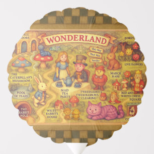 Whimsical Alice Adventures in Wonderland Map Balloon