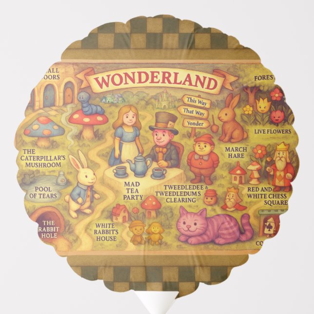 Whimsical Alice Adventures in Wonderland Map Balloon (Front)