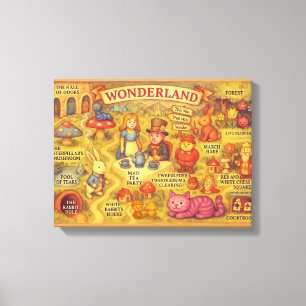 Whimsical Alice Adventures in Wonderland Map Canvas Print