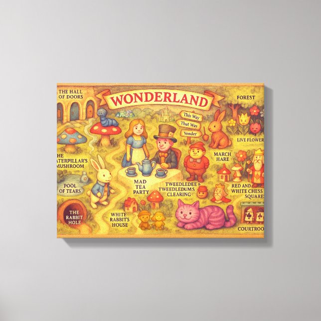 Whimsical Alice Adventures in Wonderland Map Canvas Print (Front)