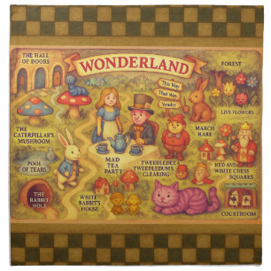 Whimsical Alice Adventures in Wonderland Map Cloth Napkin