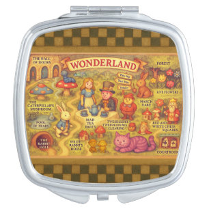 Whimsical Alice Adventures in Wonderland Map Compact Mirror