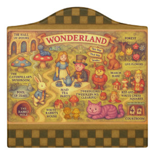 Whimsical Alice Adventures in Wonderland Map Door Sign