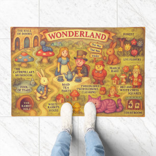 Whimsical Alice Adventures in Wonderland Map Doormat