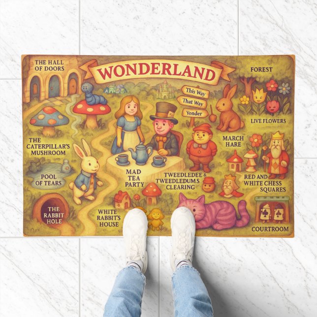 Whimsical Alice Adventures in Wonderland Map Doormat (Indoor)