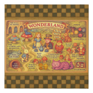 Whimsical Alice Adventures in Wonderland Map Faux Canvas Print