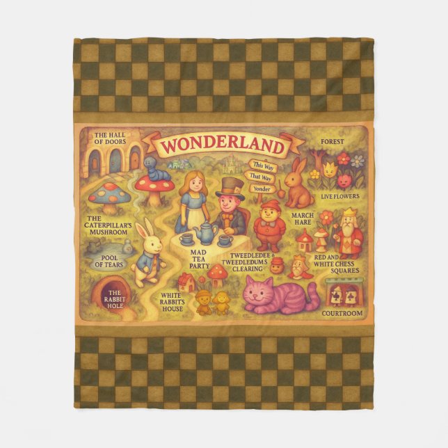 Whimsical Alice Adventures in Wonderland Map Fleece Blanket (Front)