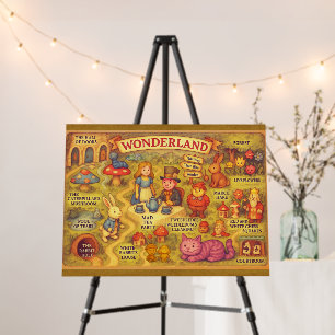 Whimsical Alice Adventures in Wonderland Map Foam Board