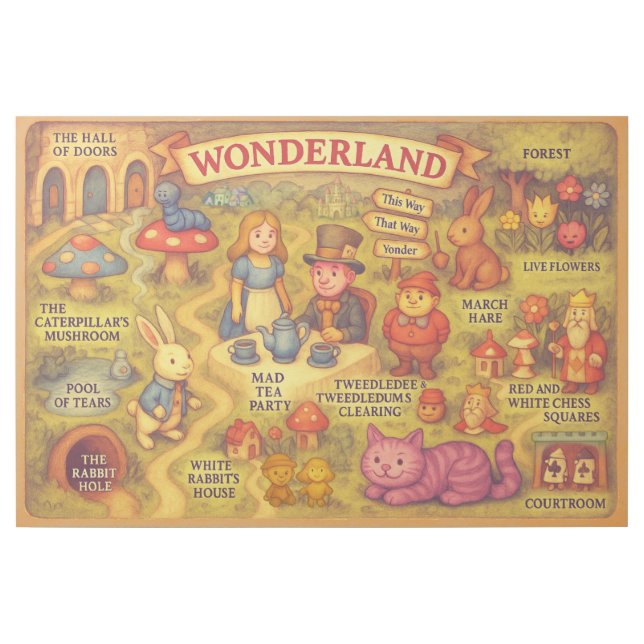 Whimsical Alice Adventures in Wonderland Map Gallery Wrap (Front)