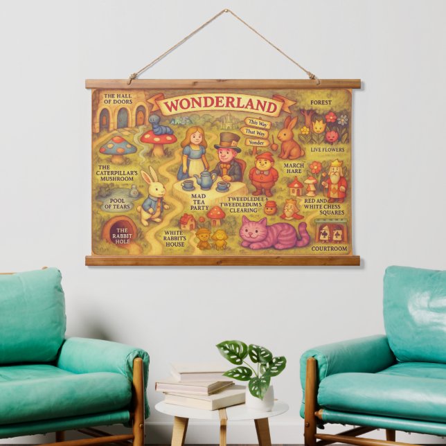 Whimsical Alice Adventures in Wonderland Map Hanging Tapestry (Living Room)