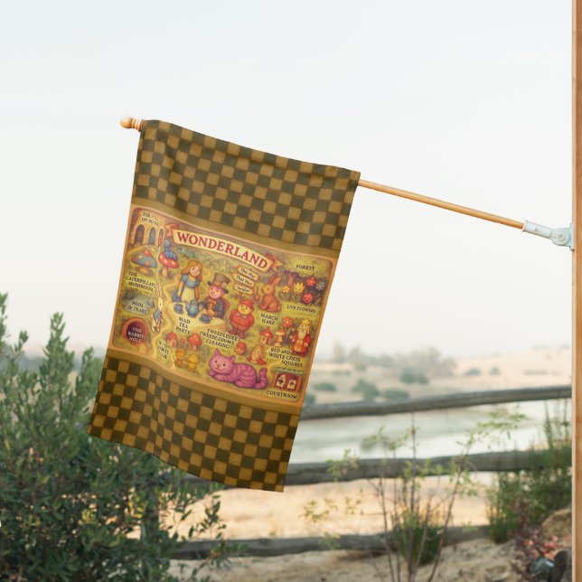 Whimsical Alice Adventures in Wonderland Map House Flag (Insitu (Back))