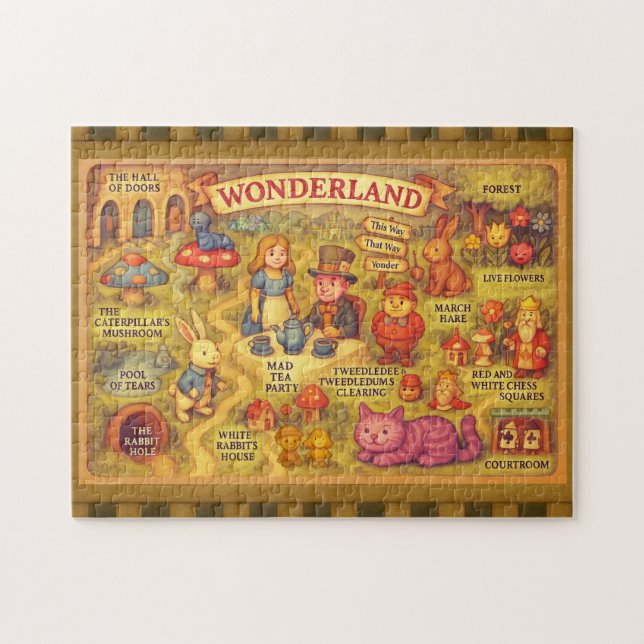 Whimsical Alice Adventures in Wonderland Map Jigsaw Puzzle (Horizontal)