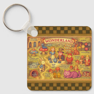Whimsical Alice Adventures in Wonderland Map Keychain