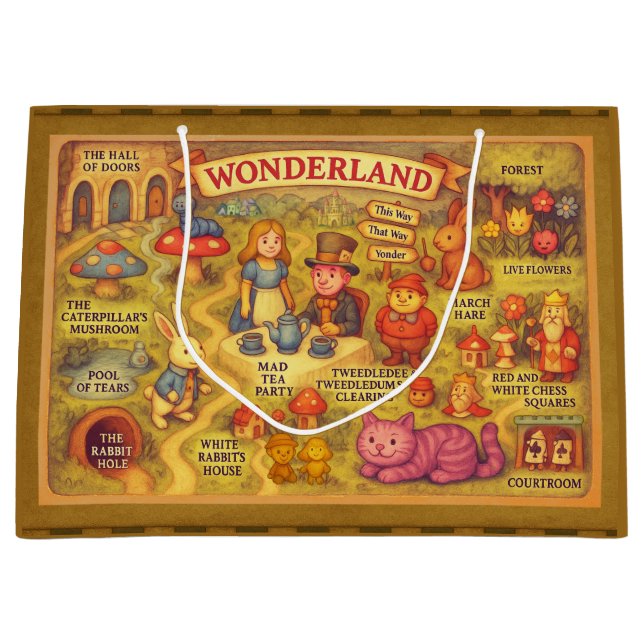 Whimsical Alice Adventures in Wonderland Map Large Gift Bag (Front)
