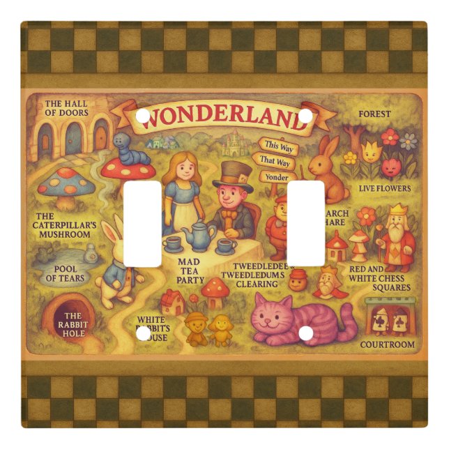 Whimsical Alice Adventures in Wonderland Map Light Switch Cover (Front)