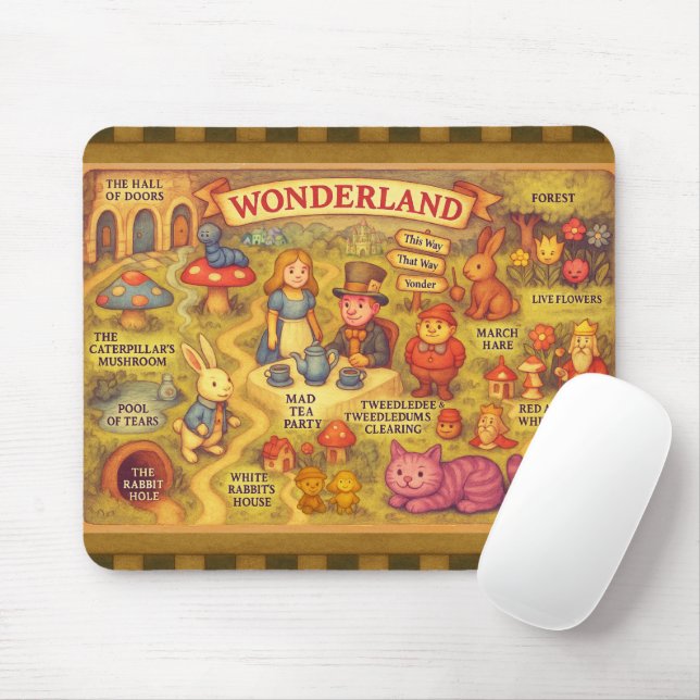 Whimsical Alice Adventures in Wonderland Map Mouse Pad (With Mouse)