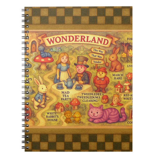Whimsical Alice Adventures in Wonderland Map Notebook (Front)