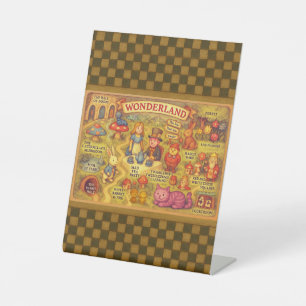 Whimsical Alice Adventures in Wonderland Map Pedestal Sign