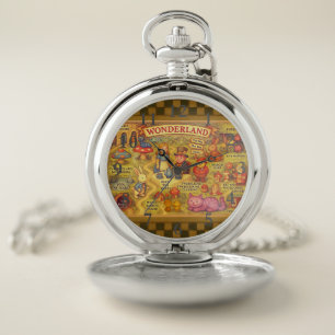 Whimsical Alice Adventures in Wonderland Map Pocket Watch