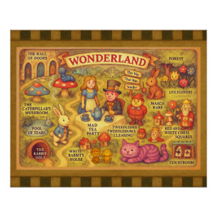 Whimsical Alice Adventures in Wonderland Map Poster