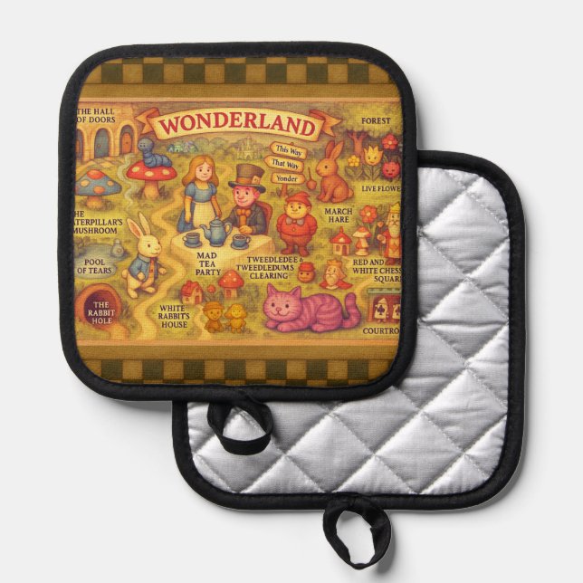 Whimsical Alice Adventures in Wonderland Map Pot Holder (Front/Back)
