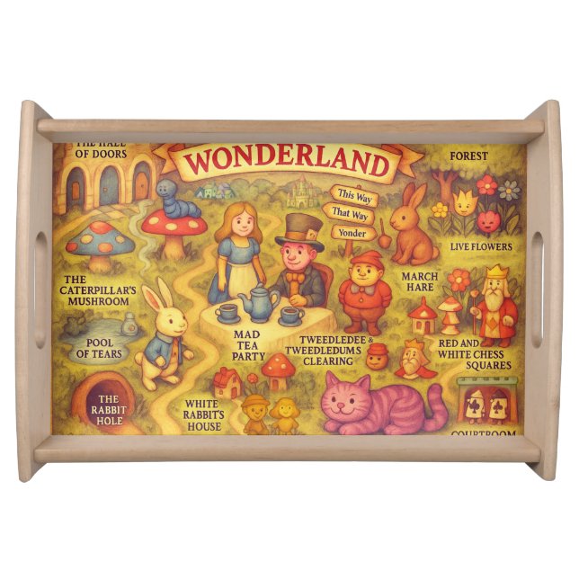 Whimsical Alice Adventures in Wonderland Map Serving Tray (Front)