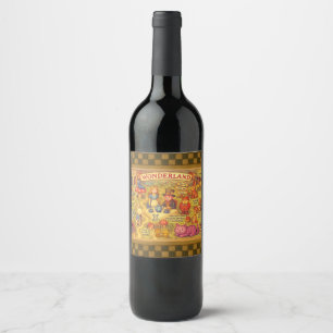 Whimsical Alice Adventures in Wonderland Map Wine Label