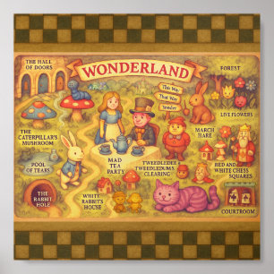Whimsical Alice Adventures in Wonderland Map Wood Photo Tile