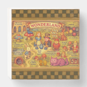 Whimsical Alice Adventures in Wonderland Map Wooden Box Sign