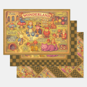 Whimsical Alice Adventures in Wonderland Map Wrapping Paper Sheets