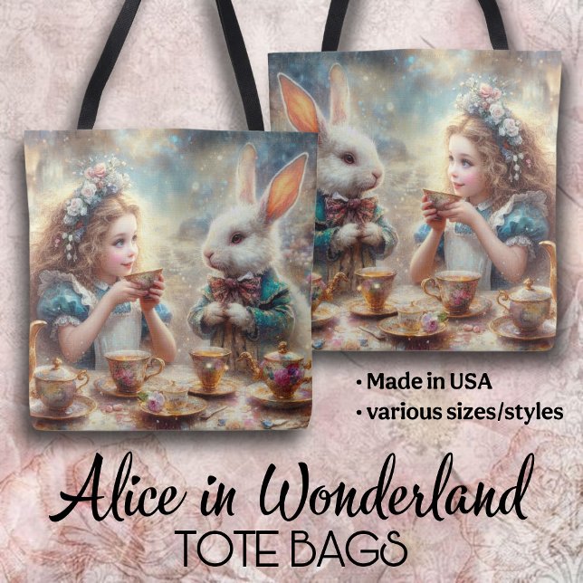 Whimsical Alice and Rabbit Tea Time Tote Bag (Creator Uploaded)