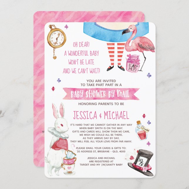 Whimsical Alice in Wonderland Baby Shower by Mail Invitation (Front/Back)