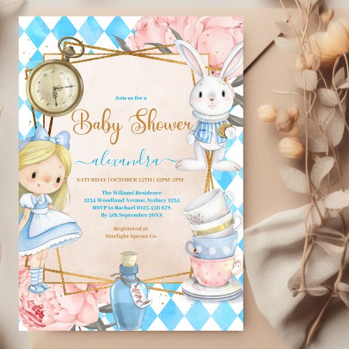 Whimsical Alice in Wonderland Baby Shower Invitation